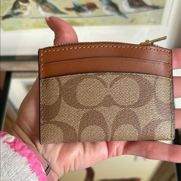 Coach Tan and Brown Card Holder with Colorful Logo - Picture 2 of 7